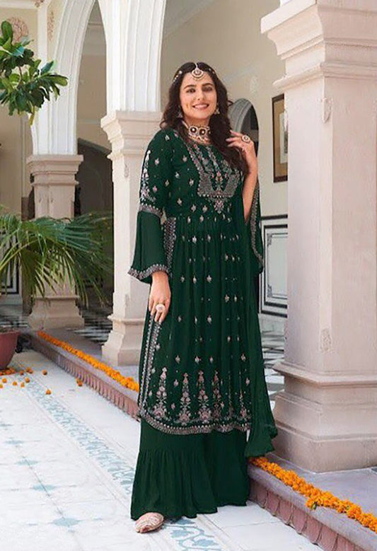 Women's Green Georgette Embroidered Anarkali Salwar Kameez