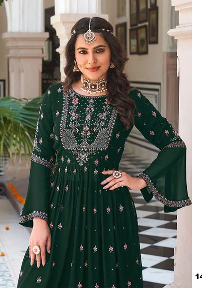 Women's Green Georgette Embroidered Anarkali Salwar Kameez