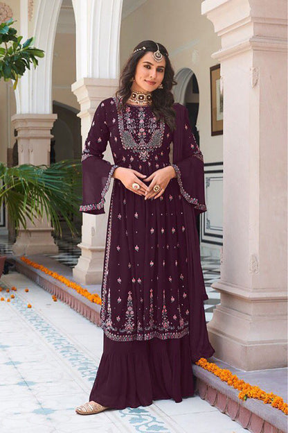 Women's Purple Georgette Embroidered Anarkali Salwar Kameez