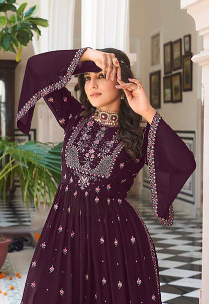 Women's Purple Georgette Embroidered Anarkali Salwar Kameez