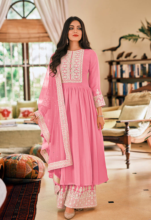 Women's Pink Color Georgette Embroidered Party Salwar Suit