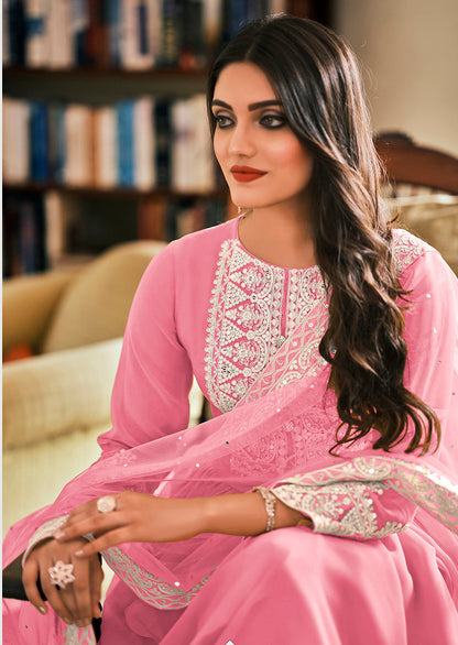 Women's Pink Color Georgette Embroidered Party Salwar Suit