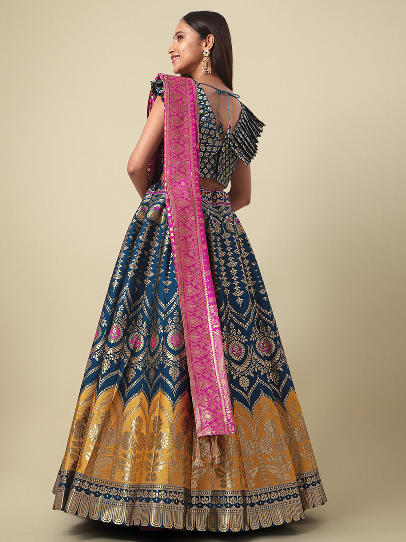 Women's Teal-Blue Jacquard Work Trendy Lehenga Choli