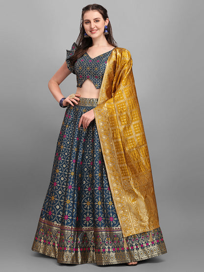 Women's Teal Blue Jacquard Work Trendy Lehenga Choli