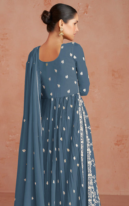 Women's Light Teal Blue Color Viscose Jaquard Embroidered Semi Stitched Salwar Suit