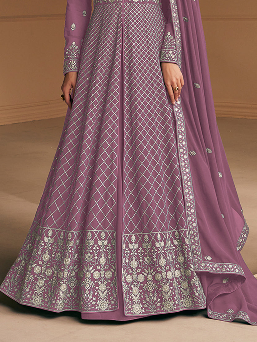 Women's Mauve Faux Georgette Semi Stitched Embroidered Anarkali Suit