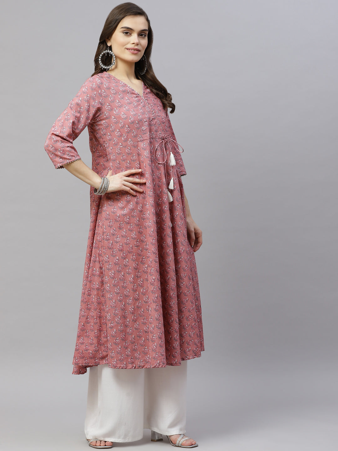 Women's Cotton Floral Print Anarkali Kurta With Dupatta