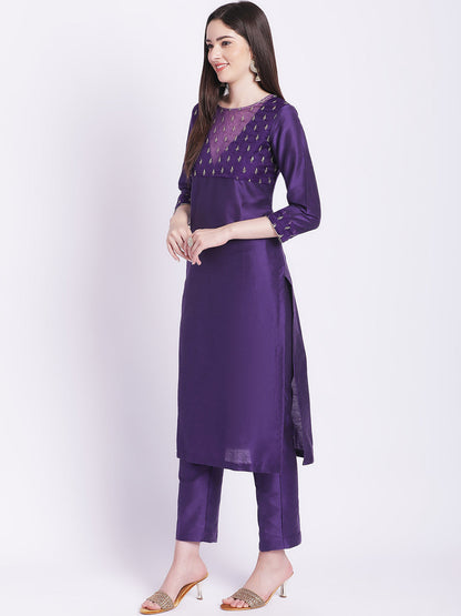 Women's Glowing Purple Straight Kurti With Straight Pants