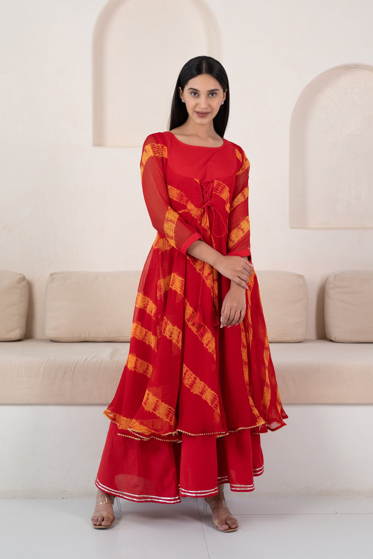 Women’S Red Anarkali Gown - (1Pc Set)