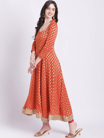 Women's Orange Banarsi Georgette Anarkali With Churidar