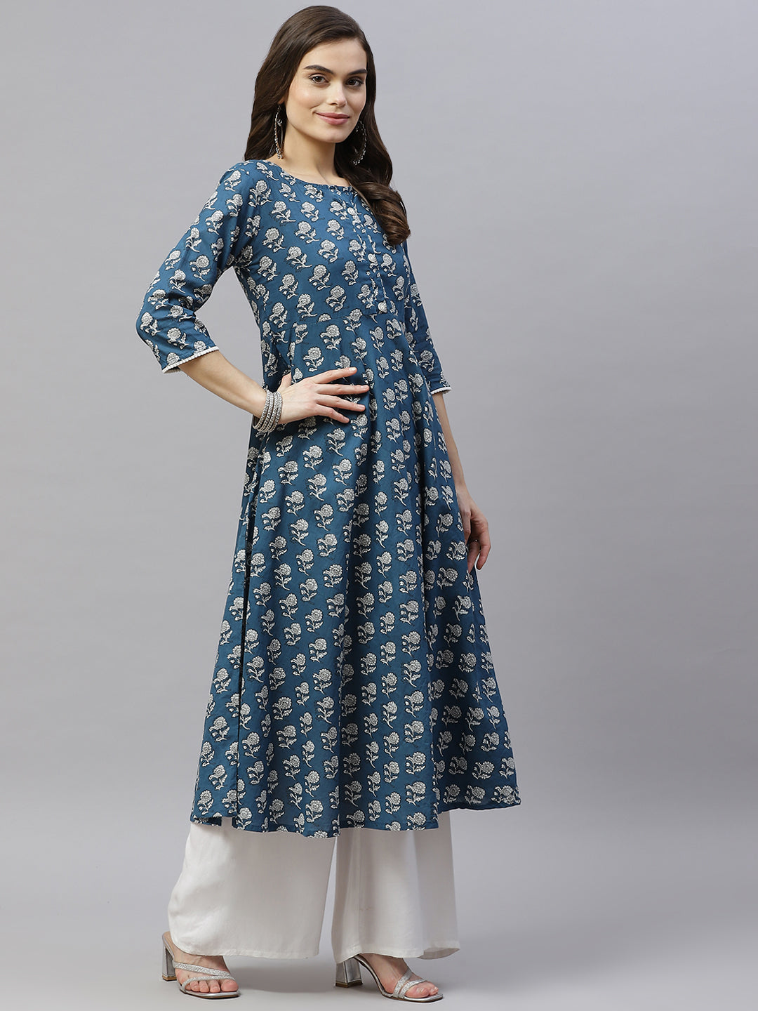 Women's Cotton Floral Print Anarkali Kurta With Dupatta