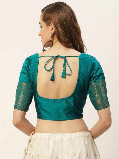 Women Rama Green Brocade Saree Blouse  (1pc)