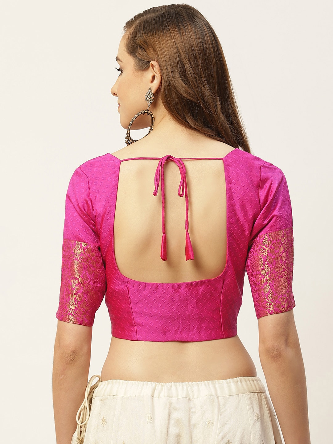 Women Pink Brocade Saree Blouse  (1pc)