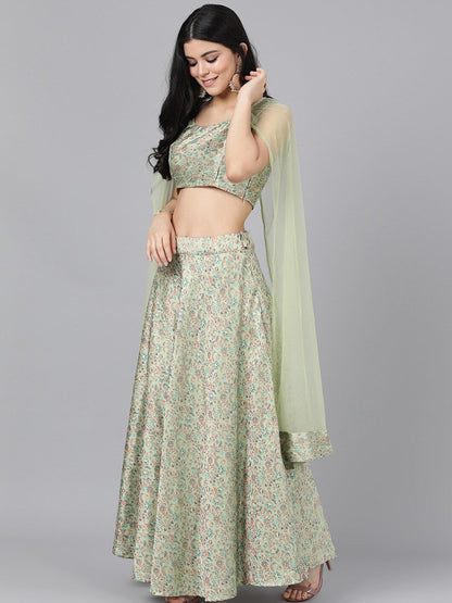 Women's Green Lehenga Choli With Cape Dupatta