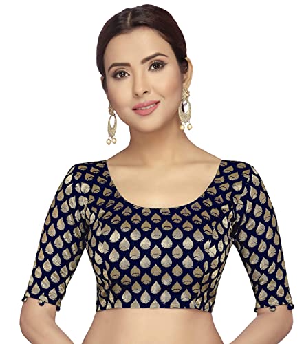 Women's Navy Blue Brocade Blouse - (1pc set)