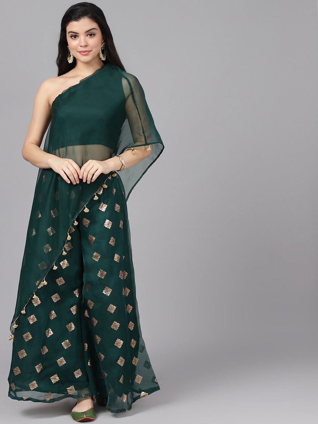 Women's Dark Green Foil Print Lehenga Choli