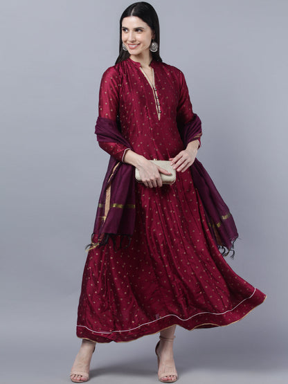 Women's Brown  Gold-Toned Anarkali Kurta With Dupatta