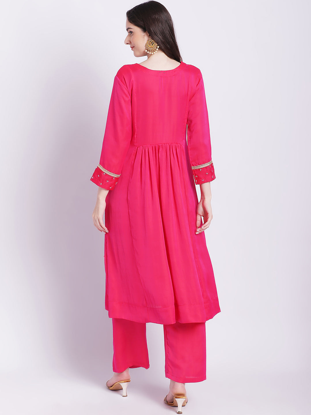 Women's Pink Punch A-Line Kurti With Straight Palazzo