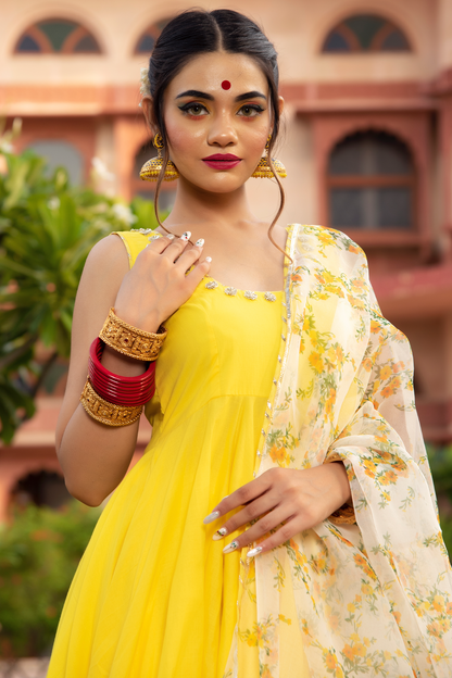 Women's YELLOW BERRY COTTON ANARKALI SET- Pomcha Jaipur