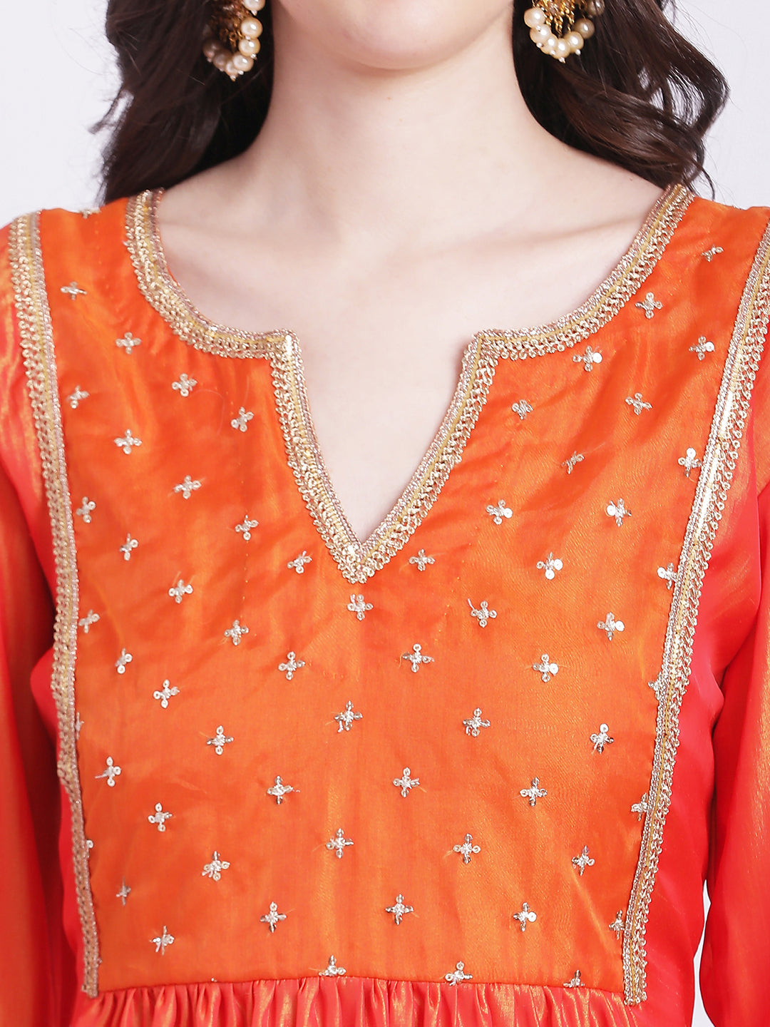 Women's Orange Punch A-Line Kurti With Straight Palazzo