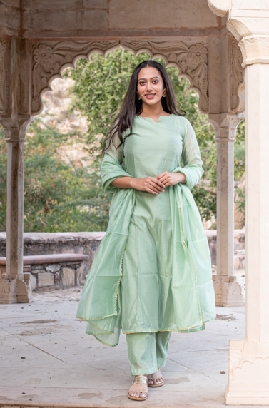 Women's Pakheeza Chanderi Olive Kurta Dupatta Set