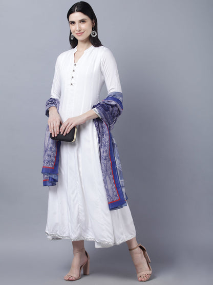 Women's White Anarkali Kurta With Dupatta