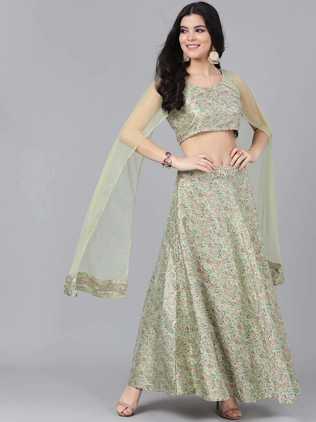 Women's Green Lehenga Choli With Cape Dupatta