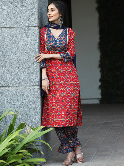 Women's Red Patola Print Kurta With Balloon Pant