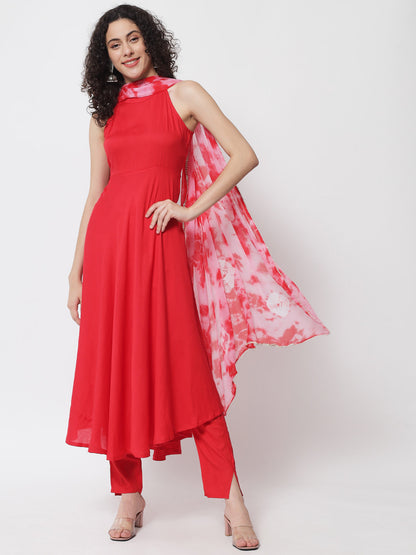 Women's Red Empire Gotta Patti Kurta with Trousers