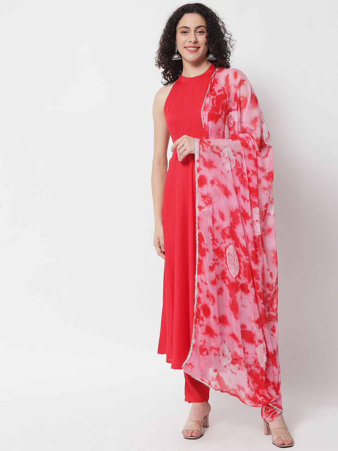 Women's Red Empire Gotta Patti Kurta with Trousers