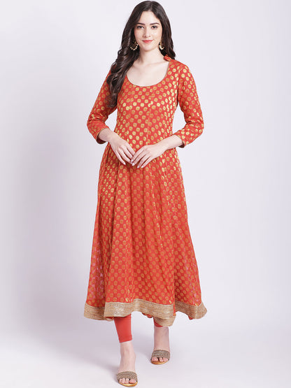 Women's Orange Banarsi Georgette Anarkali With Churidar