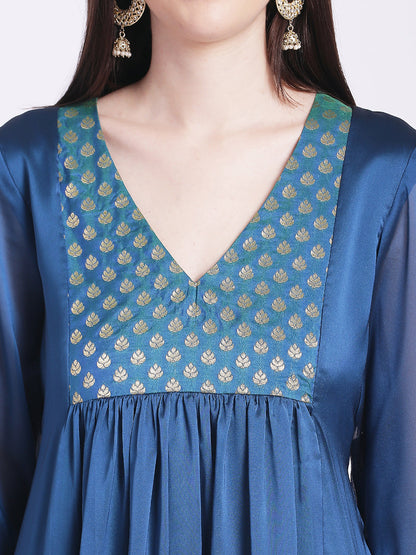 Women's Alluring Blue Yoke Gathered Kurti With Palazzo