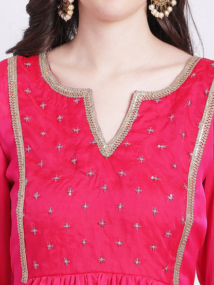 Women's Pink Punch A-Line Kurti With Straight Palazzo