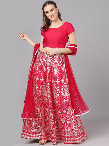 Women's Pink Foil Printed Lehenga Choli With Dupatta