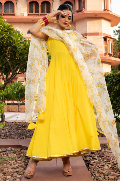 Women's YELLOW BERRY COTTON ANARKALI SET- Pomcha Jaipur