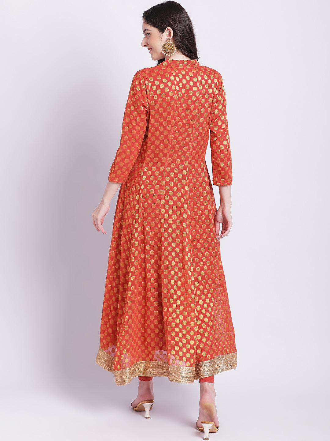 Women's Orange Banarsi Georgette Anarkali With Churidar