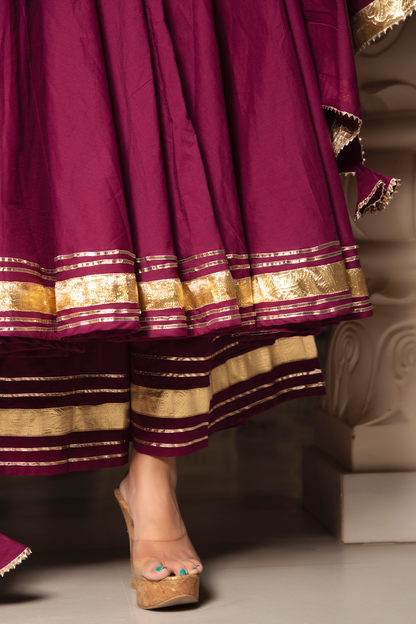 Women's BURGUNDY PURE COTTON ANARKALI SET - Pomcha Jaipur