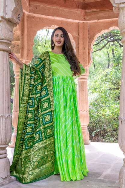 Women's Upada Silk Anarkali Gown With Banarsi Dupatta