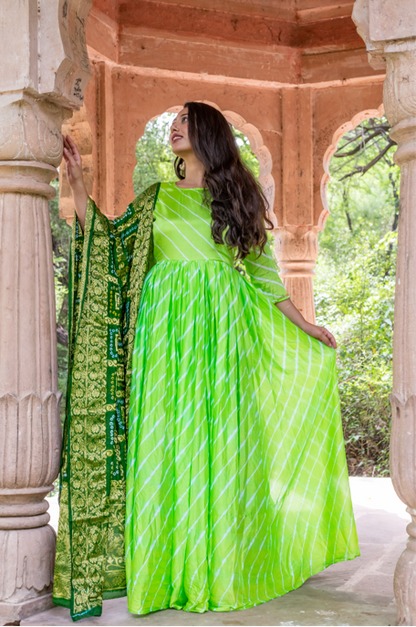 Women's Upada Silk Anarkali Gown With Banarsi Dupatta