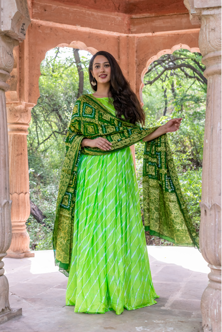 Women's Upada Silk Anarkali Gown With Banarsi Dupatta