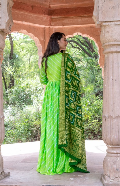 Women's Upada Silk Anarkali Gown With Banarsi Dupatta