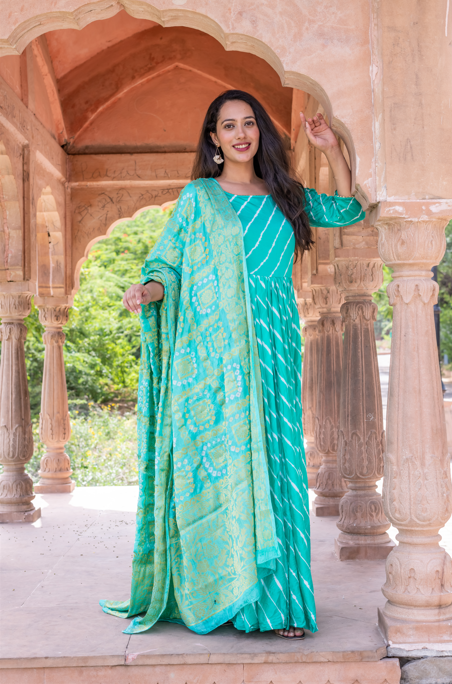 Women's Upada Silk Anarkali Gown With Banarsi Dupatta