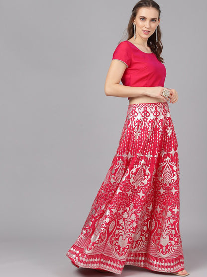 Women's Pink Foil Printed Lehenga Choli With Dupatta