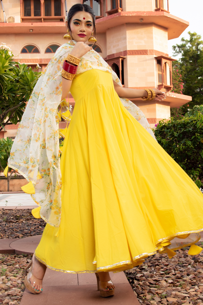 Women's YELLOW BERRY COTTON ANARKALI SET- Pomcha Jaipur