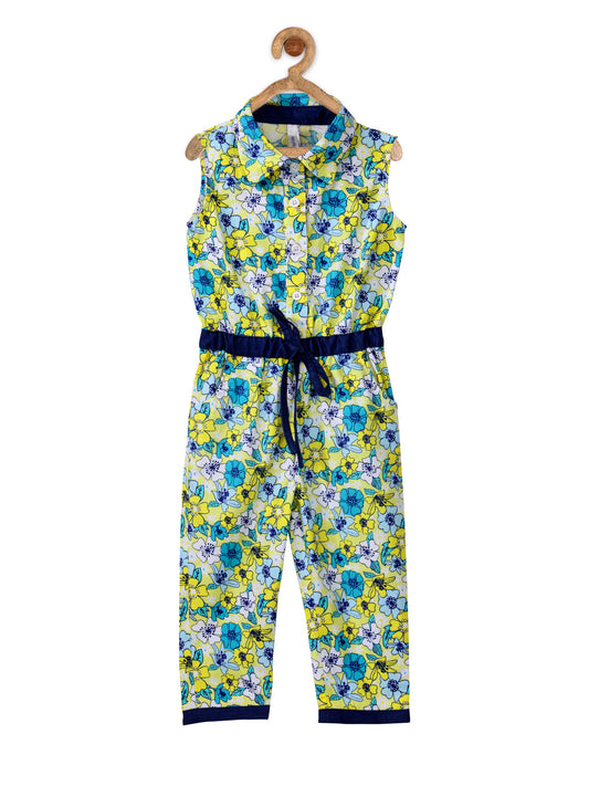 Girl's  Bright Flower Print Jumpsuit