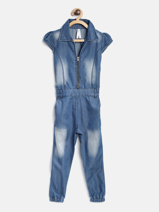 Gilr's Denim Dark Blue Wash Jumpsuit