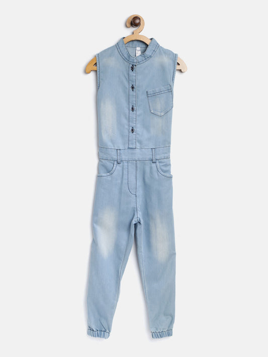 Gilr's Denim Ice Blue Wash Jumpsuit