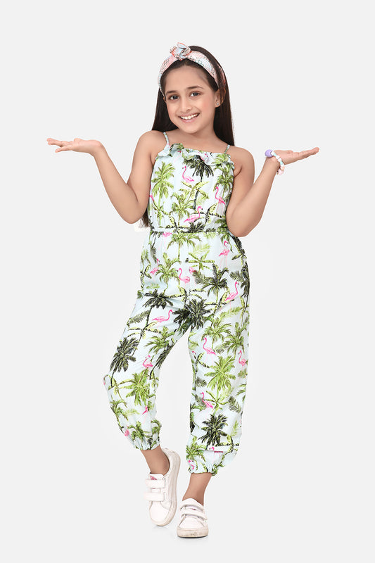 Gilr's Flamingo Print Jumpsuit