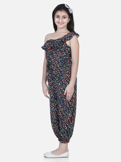 Girl's Floral Printed One Shoulder Jumpsuit