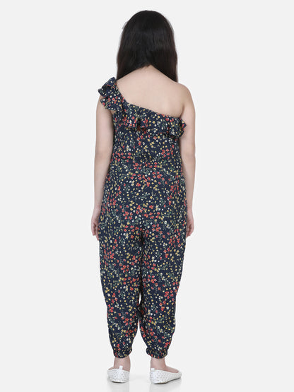 Girl's Floral Printed One Shoulder Jumpsuit